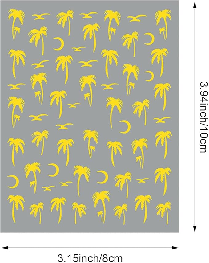 12 Sheets Palm Tree Nail Art Stickers, Holographic Black Gold Beach Theme Decals, Self-Adhesive 3D Tropical Seagulls Design for Summer Nail Decoration