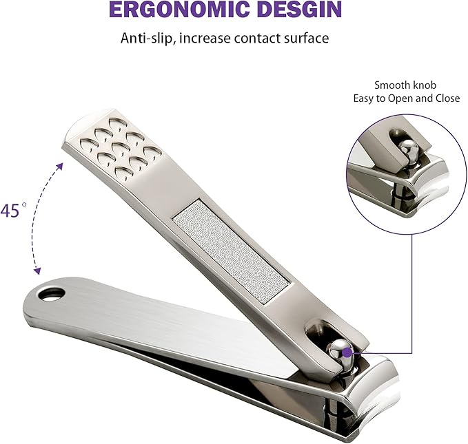 2Pcs Stainless Steel Fingernail Clipper W/Built-in Nail File, Ultra Sharpness & Sturdy Toenail Clipper Set for Men and Women, Washable