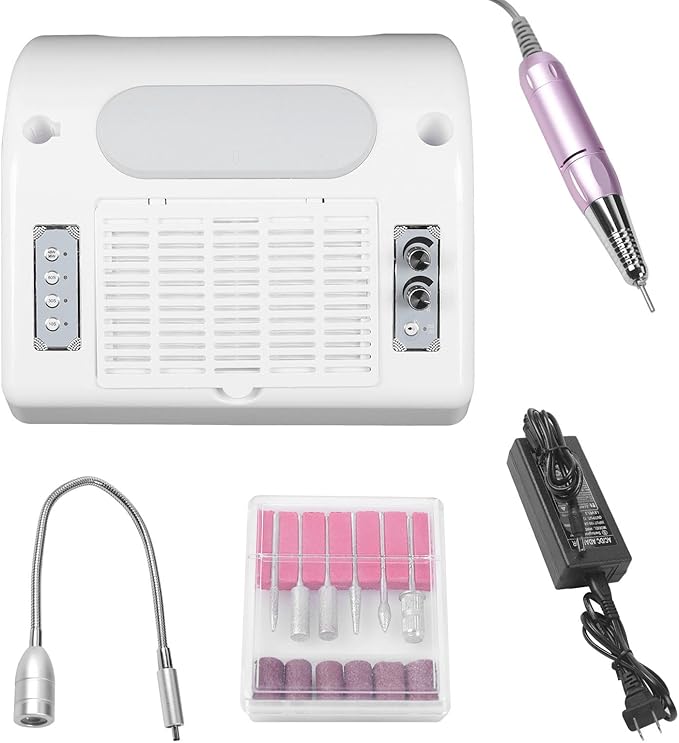5 in 1 Nail Dust Collector, 40W Professional 30000rpm Electric Multifunction Nail Art Machine, UV LED Nail Lamp for Nails Manicure, with LED Lamp in Salon & Home