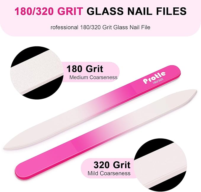 Glass Nail Files for Natural Nails,3Pack Double Sided 180/320 Crystal Nail Filer with Case,Professional Fingernail Files for Women Girls Gifts (Dark Color)