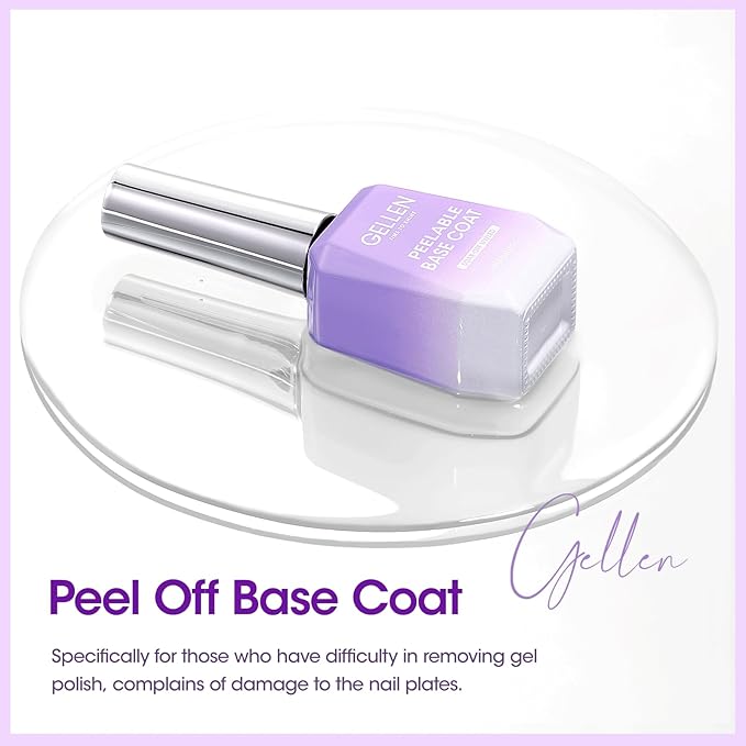 GELLEN Peel Off Base Coat, 18ml Peelable Gel Base Coat for Gel Nail Polish, UV LED Lamp Needed Clear Nail Polish without Soaking for Take off Nail Practice Beginners