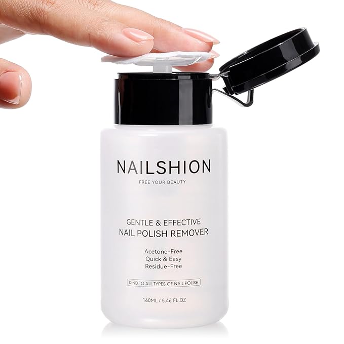 Nail Polish Remover Non-acetone, 5-10s Fast Remover for Regular Nail Polishes, Reusable Push-Down Pump Dispenser, No Toxic Gentle Removal, Rich in VE Non-Drying, 5.46 fl. oz