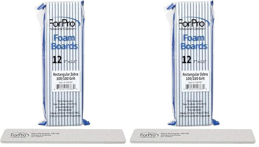 ForPro Rectangular Foam Boards, Zebra, 100/180 Grit, Double-Sided Manicure and Pedicure Nail Files, 7” L x 1.1” W, 12-Count (Pack of 2)