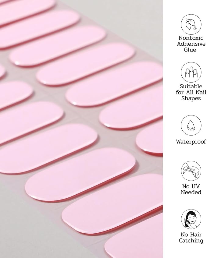 Nail Polish Strips - 22 Pcs Salon Quality Gel Nail Stickers - Long Lasting Wraps (Pink Reverie)