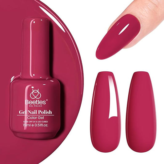 Beetles Red Gel Nail Polish 1 Pcs 15Ml Burgundy Red Gel Nail Polish Red Cherry Mocha Gel Polish Soak Off Nail Art Manicure Salon Diy Design Uv Nail Lamp Needed Gift for Women