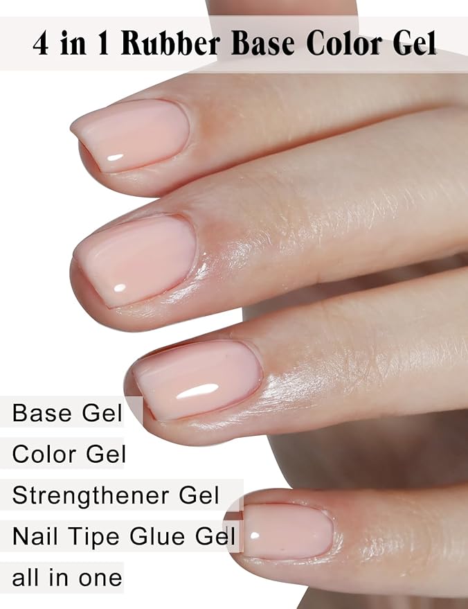Nude Pink Gel Nail Polish, Summer French Manicure Varnish Curing, Hema Free Rubber Base Builder Gel, French Tips Base Colors Nails Strengthener Soak Off Gift for Womens (Nude Pink)