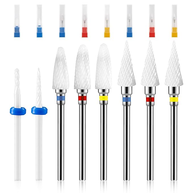 8 Pack 3/32" 5 in 1 Professional Ceramics Nail Drill Bits Sets, Safety Drill Bits Tech, Cuticle Bit Fast Remove for Manicurist Nail Salon Manicure Pedicure Gel Polishing (8 Shapes)