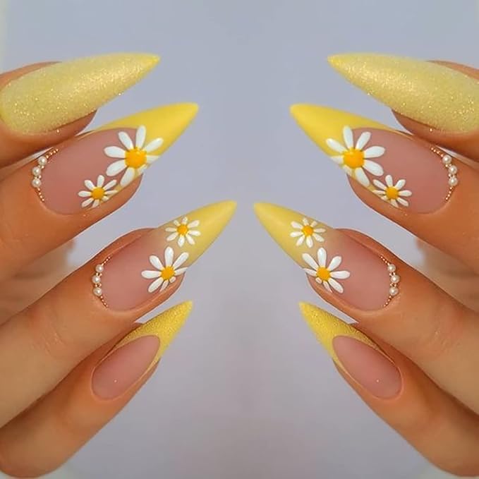 winthrop 8 Sheets Daisy Nail Art Stickers, Charming Flower Chrysanthemum 3D Trendy Design Self-Adhesive Spring Summer Nail Art Decals, DIY Manicure Decoration Supplies Accessories for Women Girls