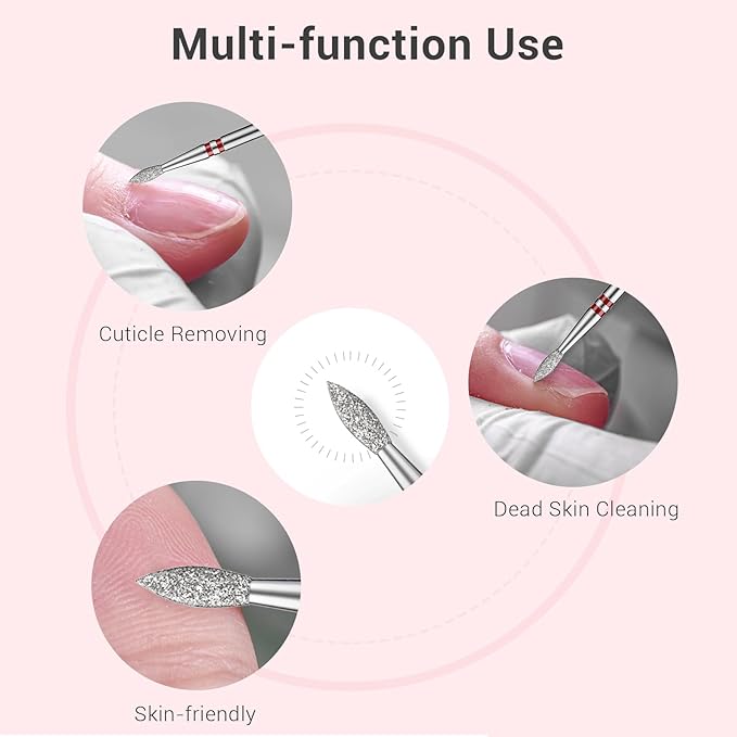 MelodySusie 2.1mm Nib Shape Cuticle Clean Nail Drill Bit 3/32'', Professional Safety Carbide Diamond Under Nail Cleaner for Cuticle Dead Skin Nail Prepare, Beginners Bits, Series Bit-S, Fine