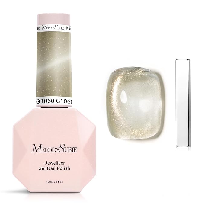 MelodySusie Jeweliver Cat Eye Gel Nail Polish, Bright Gold Glitter Holographic Magnetic Nail Polish with Magnet,0.5 Fl Oz, UV Nail Polish for Nail Art Manicure Salon DIY at Home G1060