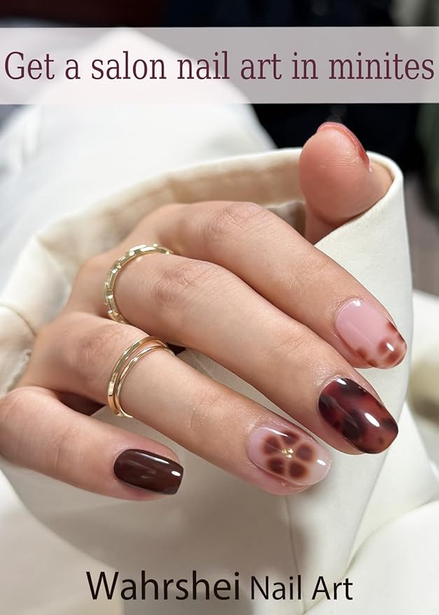 Semi Cured Gel Nail Strips, Khaki Leopard 20pcs Adhesive UV Sticker, Wraps for Home Manicure DIY
