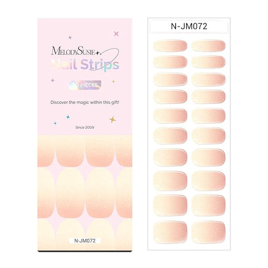 MelodySusie Semi Cured Gel Nail Strips (Pearly Pink Gradient), Works with Nail Lamp, Salon Quality, Long Lasting, Easy to Apply and Remove, Includes 20Pcs, 2 Prep Pads, Nail File and Wooden Stick