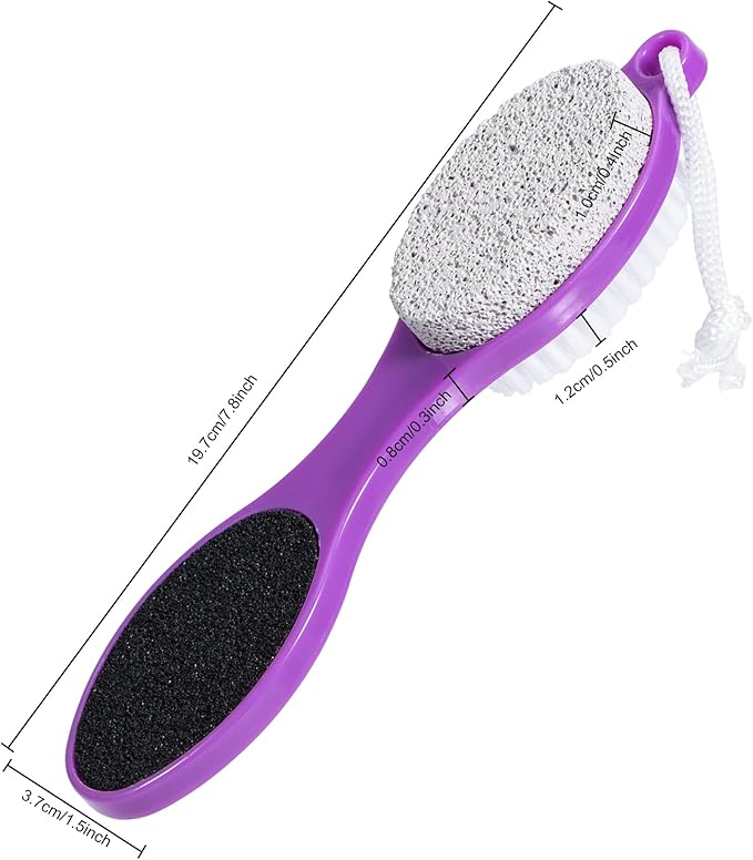 Pumice Stone Brush for Feet 4 in 1, Foot File Callus Remover, Foot Rasp and Sand Paper Pedicure Tools with Handle, Shower Foot Scrubber, Soft Smooth Feet for Home Foot Care,2 Pack