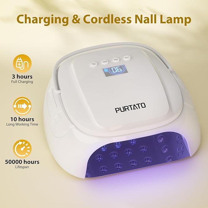 126W Cordless Rechargeable UV LED Nail Lamp, Fast Curing Gel Nail Dryer with 4 Timers, Portable Professional Nail Light for Salon and Home (White)
