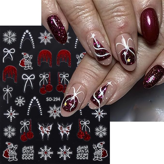 6Pcs Christmas Nail Stickers 3D Red Golden Christmas Tree Nail Stickers for Nail Art DIY Self Adhesive Nail Decals Bow Snowflake Nail Decoration Supplies Holiday Manicure Accessories for Women Girls