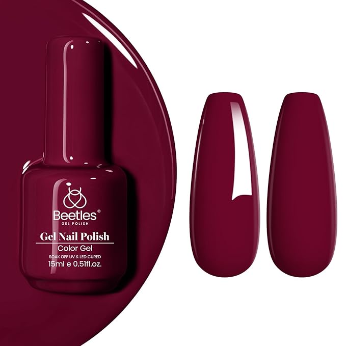 Beetles Burgundy Red Gel Polish-15ml Burgundy Dark Red Gel Nail Polish UV LED Nail Lamp DIY Wine Fall Color Nail Art Design Gift for Women