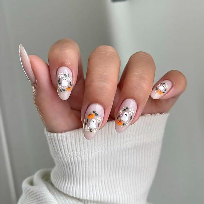 5 Pcs Halloween Nail Stickers,Spider Webs Cute Ghost 3D Self-Adhesive Nail Decals Cat Skull and Pumpkin Designs Nail Decorations Halloween DIY Manicure Supplies for Women Girls