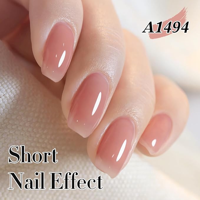 Double Rhythm Gel Polish 15ML Jelly Sheer Pastel Light Milky Color Pearl White Bottle 1 PC 0.5 OZ Full Size Nail Art Salon at Home (Light Pink-D1494)