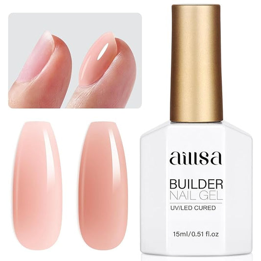 AILLSA Builder Gel Natural Nude 7 In 1 Hard Gel Polish for Nail Thickening Light Color Strengthener Gel Polish Sheer Nude Skin Tone Extension U V Gel for Nail Art Base Coat Needed 0.51 Oz GB93