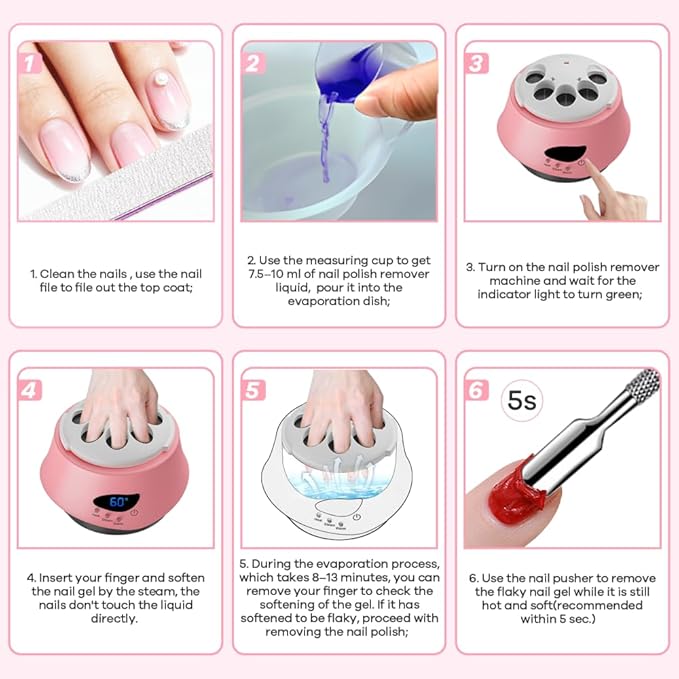 Nail Polish Remover Machine Upgraded Electric Steam Remover Portable Automatic Gel Nail Polish Remover for Home and Salon Use