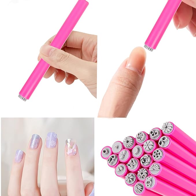 20PCS Nail Art Stamp Stamps Pen, Flower Stamper Pen for Women Girls, DIY Kit for Nail Art with Various Patterns