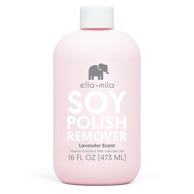 ella+mila Soy Nail Polish Remover Non-Acetone Nail Polish Remover - Non-Toxic Fingernail Polish Remover - For Natural Nail Polishes - Enriched with Lavender Essential Oil & Vitamins A,C & E (16 fl oz)