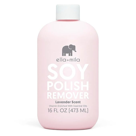 ella+mila Soy Nail Polish Remover Non-Acetone Nail Polish Remover - Non-Toxic Fingernail Polish Remover - For Natural Nail Polishes - Enriched with Lavender Essential Oil & Vitamins A,C & E (16 fl oz)
