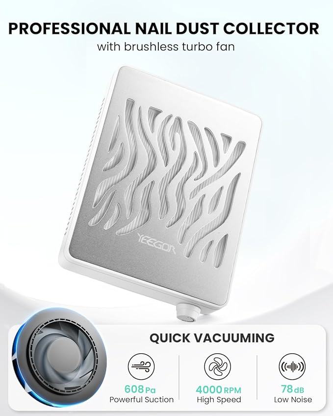 Nail Dust Collector Powerful,Professional Nail Vacuum Dust Collector with Reusable Filter for Acrylic Nail Polishing & Manicure at Nail Salon & Home,4000RPM High Speed Vacuum Suction Fan,Dual Voltage