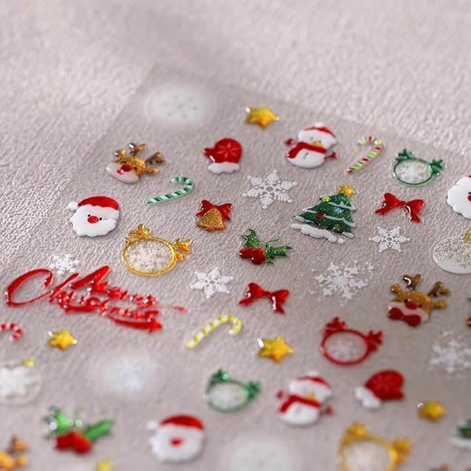 Christmas Nail Sticker 5D Embossed Santa Snowman Reindeer Xmas Tree Nail Art Sticker Self Adhesive Nail Decals Snowflake Nail Art Decals for Women Girls Winter Holiday Manicure DIY Nails Supplies