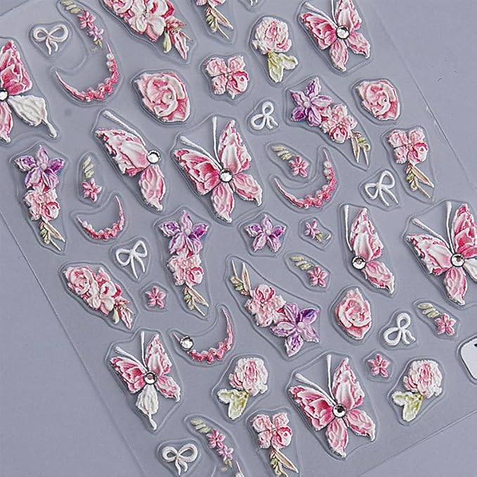 1 Sheets Butterfly Crystal Diamond Nail Art Stickers Embossed Butterfly Nail Decals French Flower Bow Design Self-Adhesive Pegatinas Uñas Nail Stickers Nail Decals for Women Spring Nails Decoration