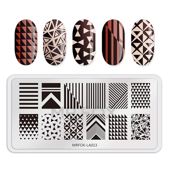 Mr.Fox Nail Printing Board Set Geometric Motif Lines Round Plaid Diamond Pattern Art DIY hot Stamping Template, etc