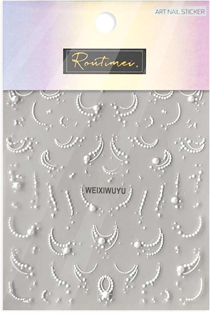 White French Tips Pearls Nail Art Stickers 5D Embossed Romantic Nail Stickers Line Nail Decals Design Nail Accessories for Women Valentine's Day Nail Art Decoration