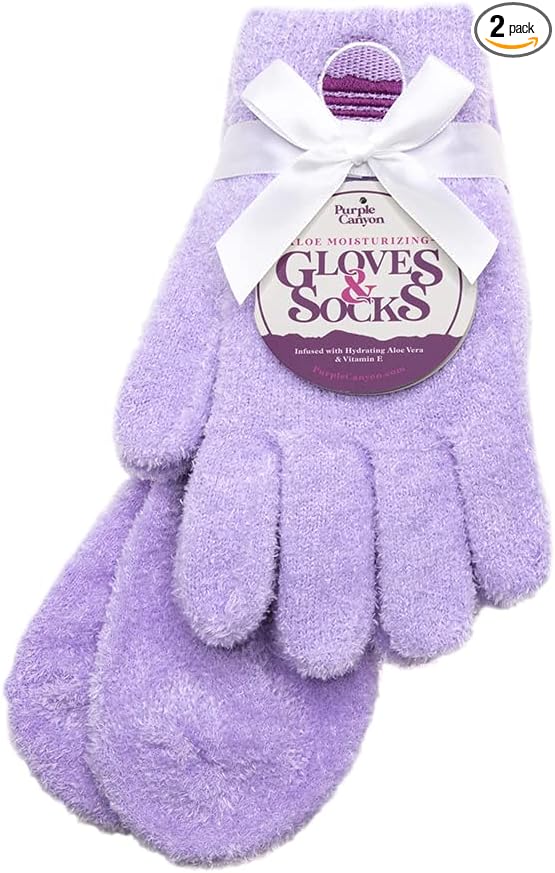 Moisturizing Socks and Gloves Set | Purple Fuzzy Socks and Gloves with Aloe and Vitamin E for Women | Women's Gifts for Self-Care