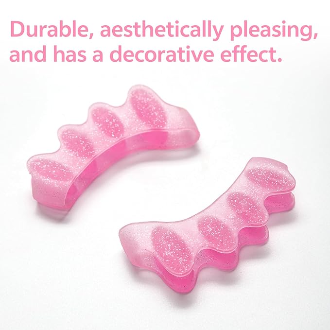 Durable Unisex Toe Separators with Sparkle Design for Yoga & Daily Use - Flexible Silicone toe Spacers for Bunions, One-Size-Fits-All for Men & Women (2PCS) (Pink)