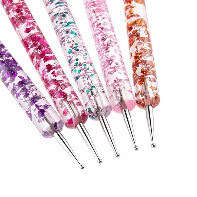 10 Pcs Nail Dotting Tools Set, 5 Pcs Double-end Nail Dotting Pen and 5 Pcs Nail Art Painting Brushes