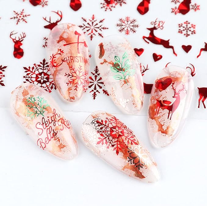 9 Sheets Christmas Nail Art Stickers Decals Self-Adhesive Pegatinas Uñas Navidad Holiday Red Xmas Snowflake Winter Nail Supplies Nail Art Design Decoration Accessories