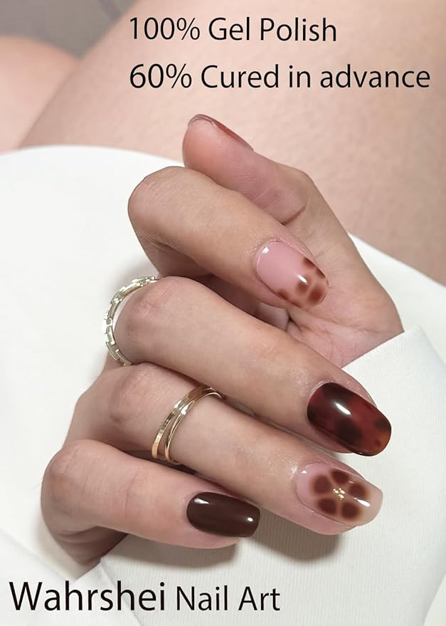 Semi Cured Gel Nail Strips, Khaki Leopard 20pcs Adhesive UV Sticker, Wraps for Home Manicure DIY