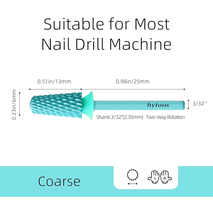 Safety Tapered Nail Drill Bit, Green Coated Tungsten Carbide Rounded Barrel Nail Bits for Thick Gel & Acrylic Removal, Manicure Tools Pro Electric File Drill Accessories, C