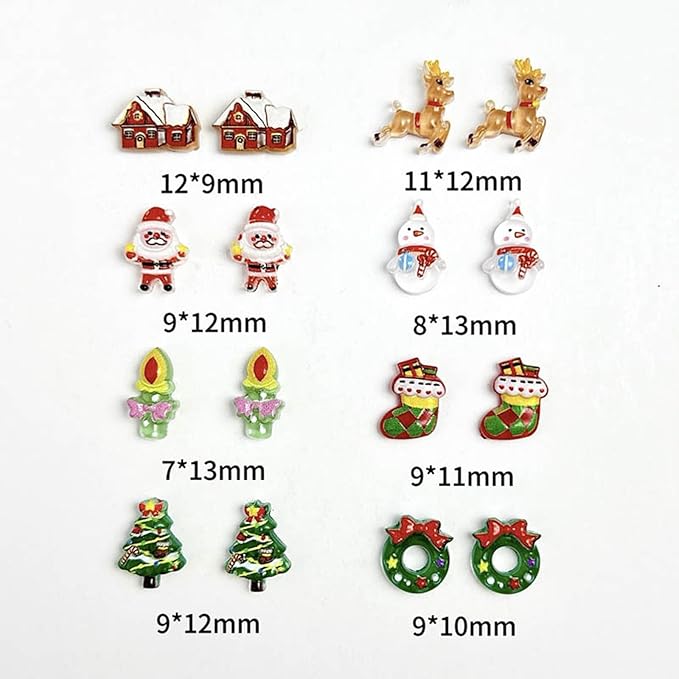50Pcs Christmas Resin Nail Art Charms 3D Mixed Xmas Tree Santa Claus Nail Charms Cartoon Elk Bells Snowman Sock Candle House Nail Art Rhinestones Small Cartoon Nail Jewelry DIY Nail Decor