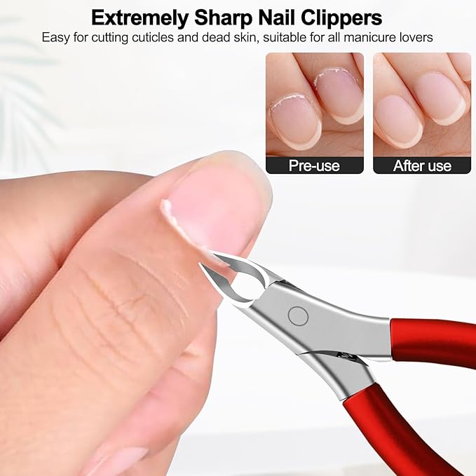 Diesisa Cuticle Trimmer, Extremely Sharp,Cuticle Clippers for Nails with Silicone Handle, Non-Slip,Professional Steel Cuticle Cutter,Trimmer Dead Skin Remover Stainless Cuticle Remover Tool-Rose Red