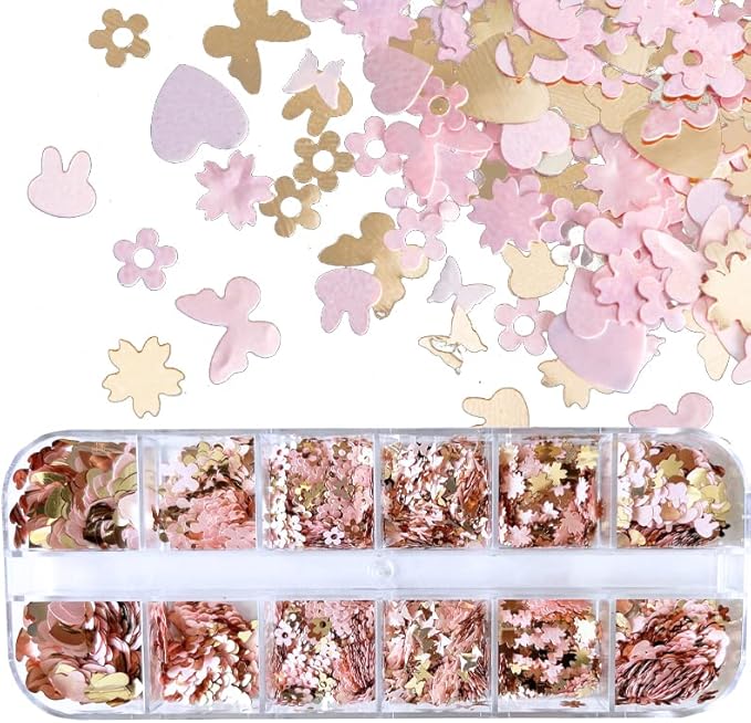 AddFavor 4 Boxes Nail Glitter Sequins Kit Mixed Shape Holographic Butterfly Flower Round Heart Nail Art Flakes for Women Body/Face/Hair/Acrylic Nails Decoration Designs Accessories