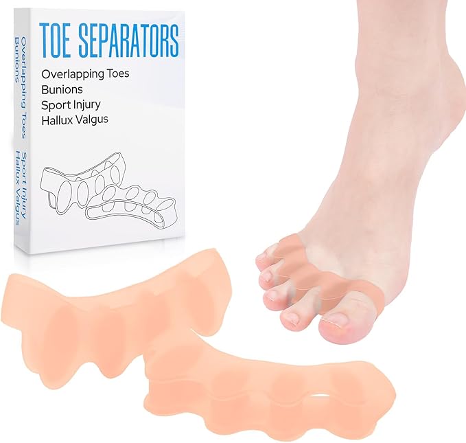 2PCS Silicone Toe Spacers for Women & Men - Toe Separators for Bunion Relief, Hammer Toe, Plantar Fasciitis & Pedicures | Includes Metatarsal Pad & Therapeutic Yoga Cushion for Foot Pain(Beige)