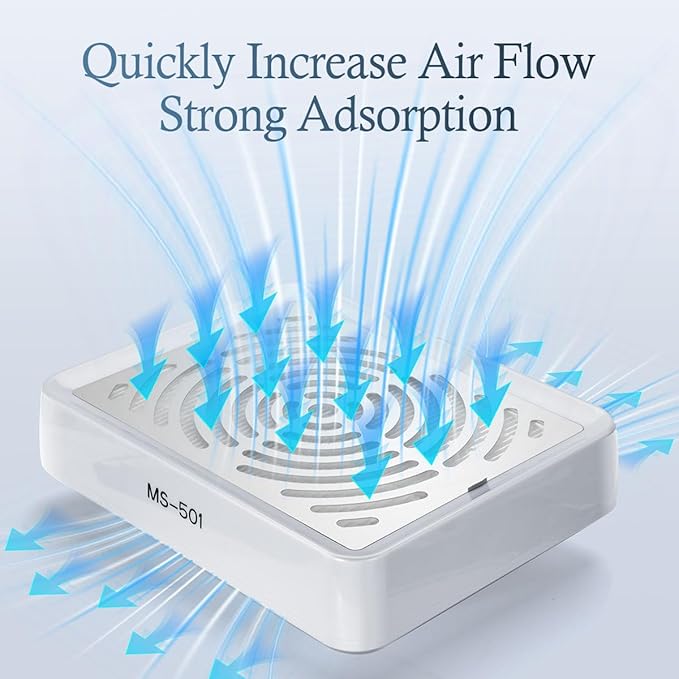 Nail Dust Collector with Lamp Powerful Nail Vacuum Fan, White Dust Collector Extractor, Electric Dust Suction Machine for Acrylic Gel Nails Polishing Low Noise
