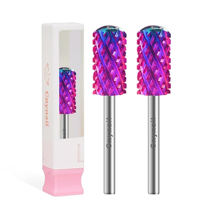 3/32" 2PCS Large Barrel Smooth Round Top Tungsten Carbide Nail Drill Bit Safety Bit for Gel & Acrylic Removal, 2-Way Rotating Efile Tip, Salon Electric File Accessory (4XC Grit, Purple)