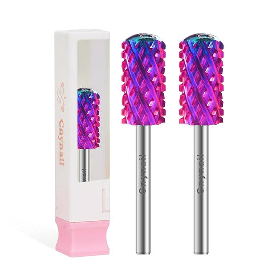 3/32" 2PCS Large Barrel Smooth Round Top Tungsten Carbide Nail Drill Bit Safety Bit for Gel & Acrylic Removal, 2-Way Rotating Efile Tip, Salon Electric File Accessory (4XC Grit, Purple)
