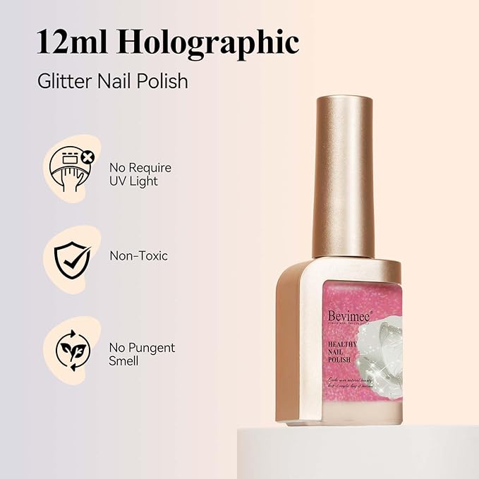 Glitter Nail Polish 12ML Quick Dry Nail Polish Shimmer Holographic Long Lasting Nails Iridescent Fingernail Polish Reflective Nail Lacquer Sparkle Color Nail Art for Beginner-1PC