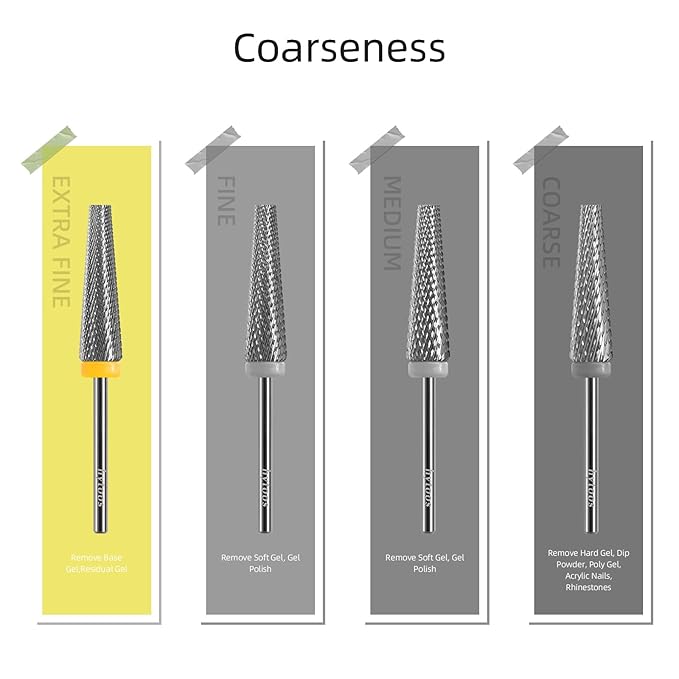 5 in 1 Nail Drill Bits, 24mm Flat Top Tapered Professional Tungsten Carbide Bit for Gel Polish & Base Removal, Electric File Manicure Drills Accessories Tool,XF