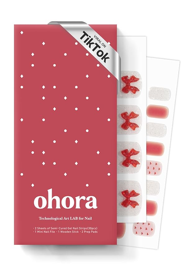 ohora Semi Cured Gel Pedi Strips (P Petit Ruban) - Works with Any Nail Lamps, Salon-Quality, Long Lasting, Easy to Apply & Remove - Includes 2 Prep Pads, Nail File & Wooden Stick