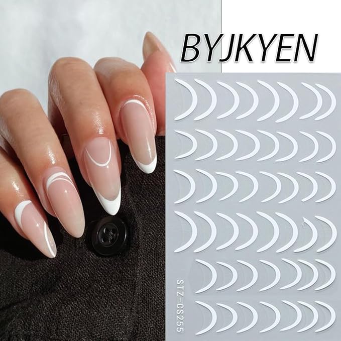 French Tip Nail Stickers for Nail Art 6 Sheets Crystal Diamond Nail Design Decals 3D Self-Adhesive Black Gold Silver French Line Nail Art Stickers Nail Tips Sticker Manicure DIY Decoration for Women
