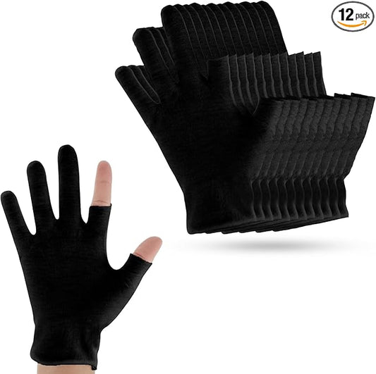 6 Pairs Moisturizing Cotton Gloves Touchscreen Overnight Sleeping Gloves Lightweight Nighttime Lotion Gloves for Bedtime Dry Hand Therapy Sensitive Irritated Skin SPA (Black)